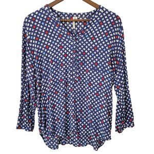 Grand & Greene Popover Blouse Top Womens Size L Geometric Print Casual